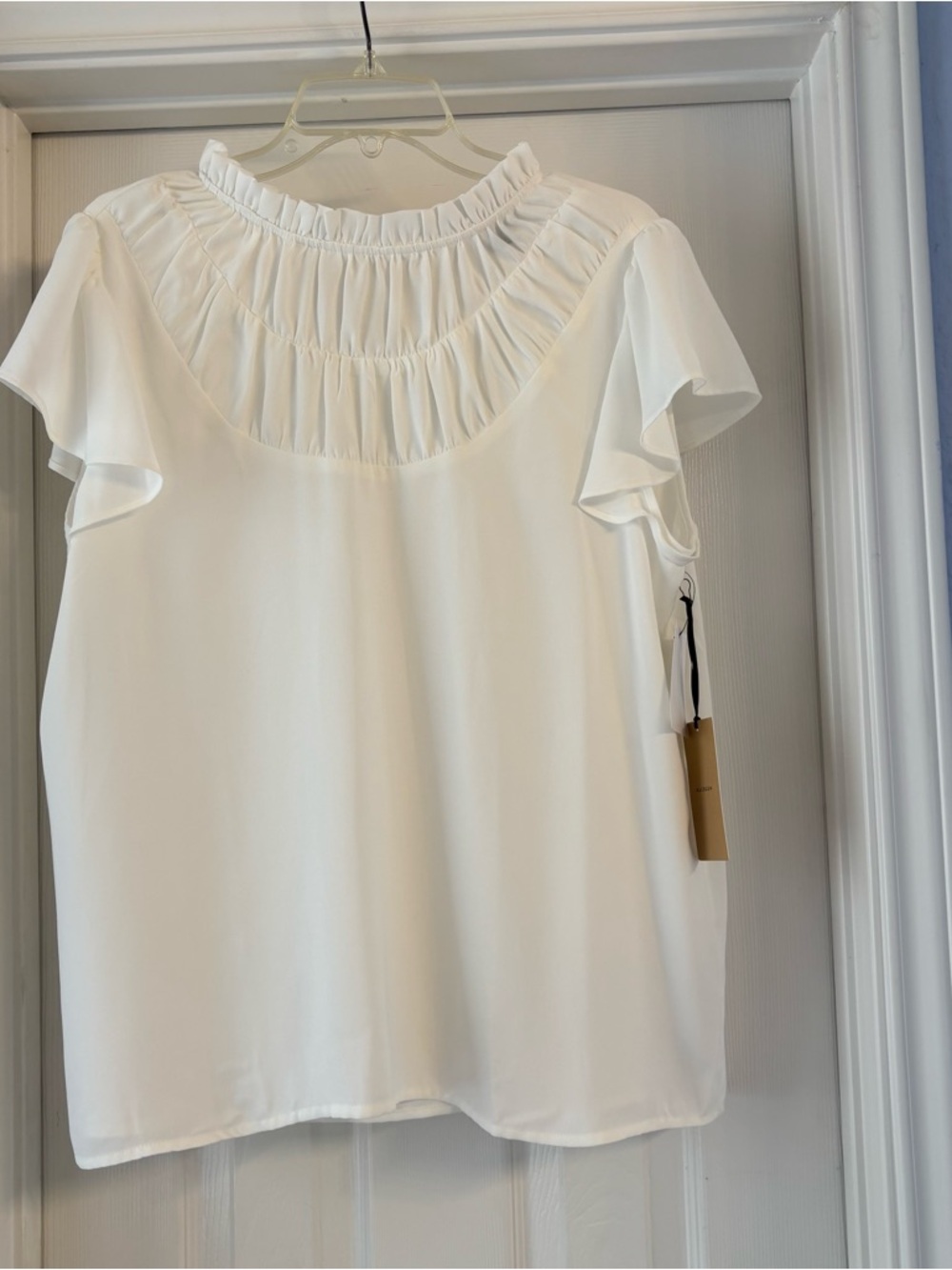 Halogen Ivory Cloud  Ruffle Yoke Flutter Sleeve Blouse Large NWT